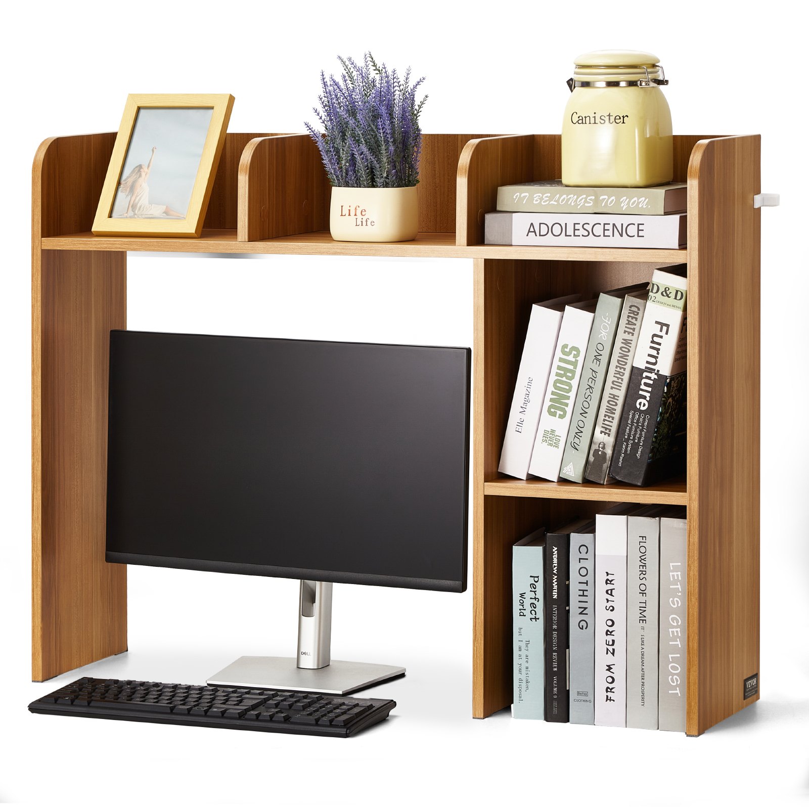 VEVOR Desktop Bookshelf, 2-Tier Wood Desktop Storage Organizer, 37.2" x 9.5" x 28.9" Office Storage Rack Wood Display Shelf, Desktop Bookshelf Hutch with Anti-Slip Feet Pads, for Office, Home & Dorm