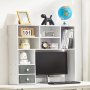 VEVOR Desktop Bookshelf, 3-Tier Desktop Storage Organizer, 37" x 10" x 31.1" Office Storage Rack Wood Display Shelf, Desktop Bookshelf Hutch with Two Fabric Drawers, for Office, Home & Dorm, White