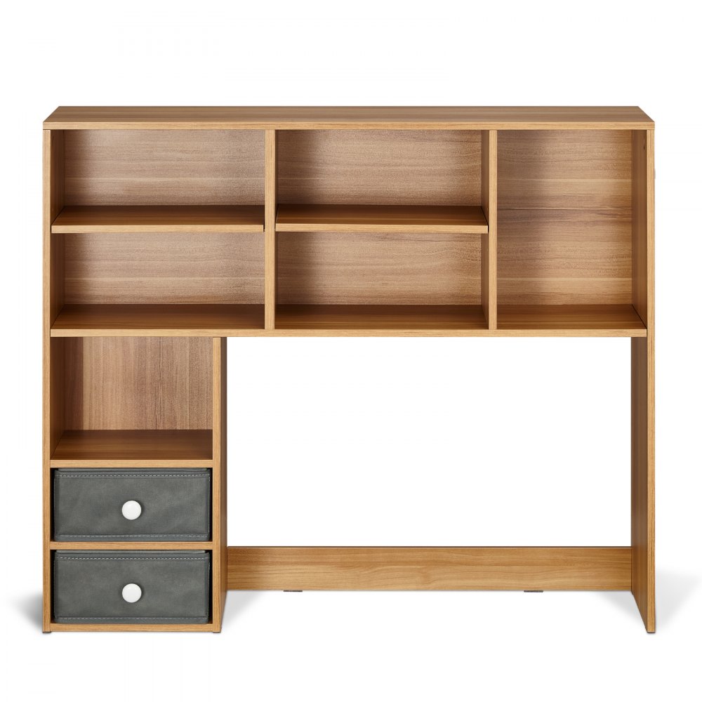VEVOR Desktop Bookshelf, 3-Tier Wood Desktop Storage Organizer, 37" x 10" x 31.1" Office Storage Rack Wood Display Shelf, Desktop Bookshelf Hutch with Two Fabric Drawers, for Office, Home & Dorm