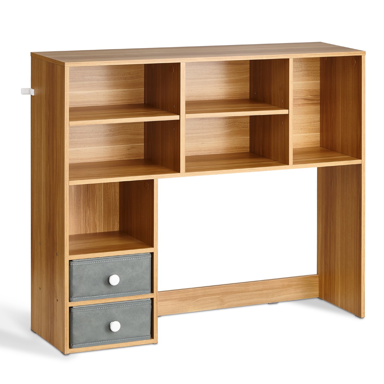 VEVOR Desktop Bookshelf, 3-Tier Wood Desktop Storage Organizer, 94 x 25.4 x 79.2 cm Office Storage Rack Wood Display Shelf, Desktop Bookshelf Hutch with Two Fabric Drawers, for Office, Home & Dorm