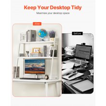 VEVOR Desktop Bookshelf Desktop Storage Organizer 2-Tier for Office & Home White