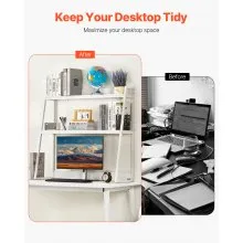 VEVOR Desktop Bookshelf, 2-Tier Desktop Storage Organizer, 37.4" x 12.6" x 35.4" Office Desk Storage Rack Display Shelf, Desktop Bookshelf Hutch with Anti-Slip Feet Pads for Office, Home & Dorm, White