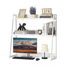VEVOR Desktop Bookshelf, 2-Tier Desktop Storage Organizer, 37.4" x 12.6" x 35.4" Office Desk Storage Rack Display Shelf, Desktop Bookshelf Hutch with Anti-Slip Feet Pads for Office, Home & Dorm, White