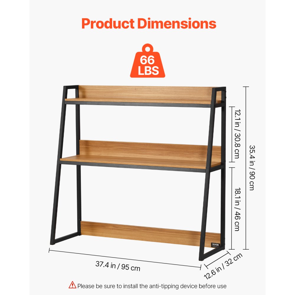 VEVOR Desktop Bookshelf, 2-Tier Desktop Storage Organizer, 95 x 32 x 90 cm Office Storage Rack Wood Color Display Shelf, Desktop Bookshelf Hutch with Anti-Slip Feet Pads, for Office, Home and Dorm