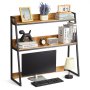 VEVOR Desktop Bookshelf, 2-Tier Desktop Storage Organizer, 37.4" x 12.6" x 35.4" Office Storage Rack Wood Color Display Shelf, Desktop Bookshelf Hutch with Anti-Slip Feet Pads, for Office, Home & Dorm