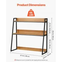 VEVOR Desktop Bookshelf, 2-Tier Desktop Storage Organizer, 37.4" x 12.6" x 35.4" Office Storage Rack Wood Color Display Shelf, Desktop Bookshelf Hutch with Anti-Slip Feet Pads, for Office, Home & Dorm