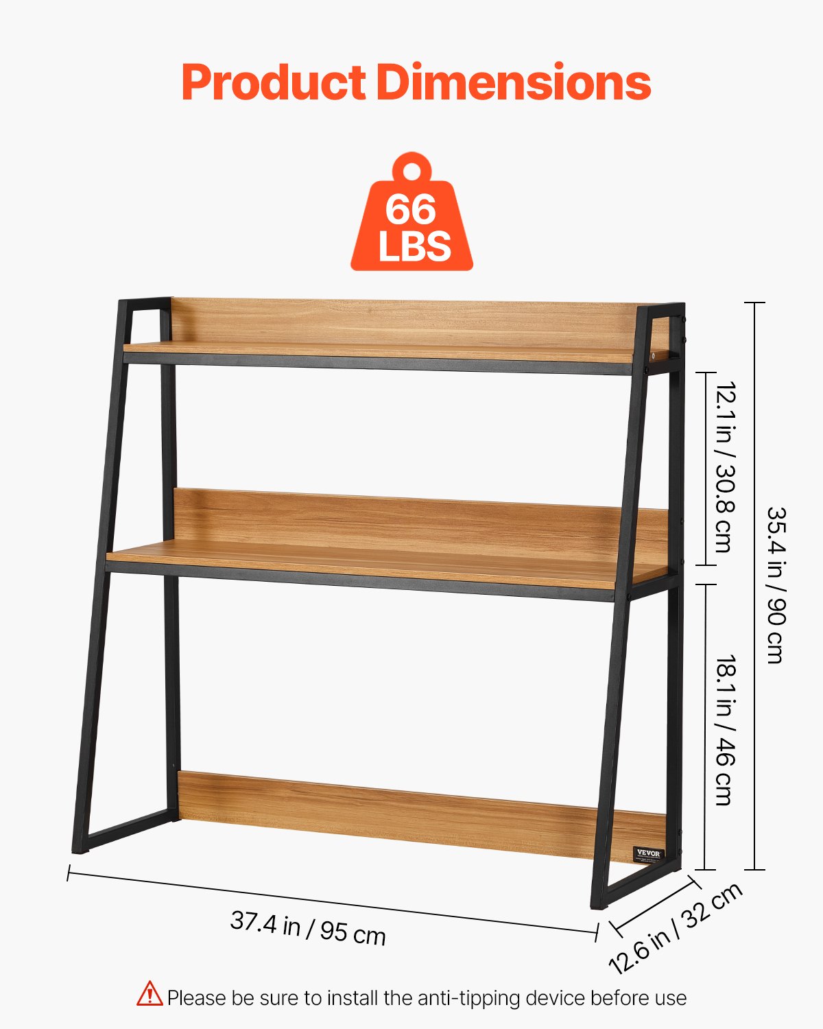 VEVOR Desktop Bookshelf, 2-Tier Desktop Storage Organizer, 95 x 32 x 90 cm Office Storage Rack Wood Color Display Shelf, Desktop Bookshelf Hutch with Anti-Slip Feet Pads, for Office, Home and Dorm