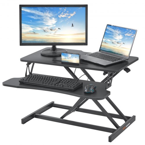 VEVOR Standing Desk Converter, Two-Tier Stand up Desk Riser, 800 mm Large Sit to Stand Desk Converter,140-510 mm Adjustable Height, for Monitor, Keyboard & Accessories Used in Home Office