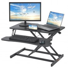 Convertor de birou în picioare VEVOR, înălțime de birou pe două niveluri, convertor mare de birou de 31,5 inchi, înălțime reglabilă de 5,5-20,1 inci, pentru monitor, tastatură și accesorii utilizate la biroul acasă