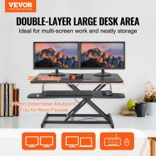 Convertor de birou în picioare VEVOR, înălțime de birou în picioare pe două niveluri, Convertor de birou dreptunghiular mare de 36 inchi, înălțime reglabilă de 5,5-20,1 inci, pentru monitor, tastatură și accesorii la biroul de acasă