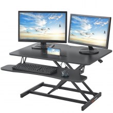 Convertor de birou în picioare VEVOR, înălțime de birou în picioare pe două niveluri, Convertor de birou dreptunghiular mare de 36 inchi, înălțime reglabilă de 5,5-20,1 inci, pentru monitor, tastatură și accesorii la biroul de acasă