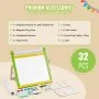 VEVOR Tabletop Art Easel for Kids, 3-in-1 Wooden Double-Sided Kid's Art Easel with Magnetic Whiteboard, Chalkboard, Paper Roll, Foldable Portable Drawing Board with Painting Accessories for Boys Girls