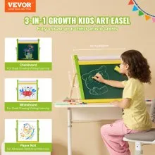 Christmas Gift! VEVOR 3-in-1 Tabletop Kids Art Easel Double-Sided Magnetic Whiteboard Chalkboard