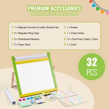 Christmas Gift! VEVOR 3-in-1 Tabletop Kids Art Easel Double-Sided Magnetic Whiteboard Chalkboard