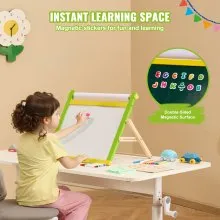 Christmas Gift! VEVOR 3-in-1 Tabletop Kids Art Easel Double-Sided Magnetic Whiteboard Chalkboard