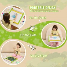 Christmas Gift! VEVOR 3-in-1 Tabletop Kids Art Easel Double-Sided Magnetic Whiteboard Chalkboard