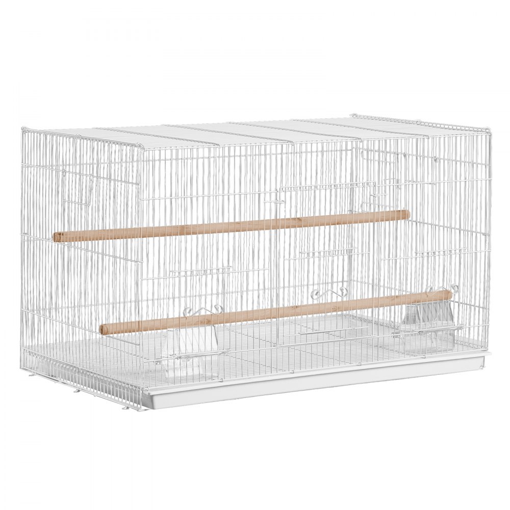 VEVOR Bird Cage, 18 in, Small Parakeet Cage, Sturdy Metal Bird Flight Cage, Travel Birdcage with 2 Perches & 2 Feeding Cups, Parrot Cage for Canaries Lovebirds Cockatiels Budgie Pet Toy, White