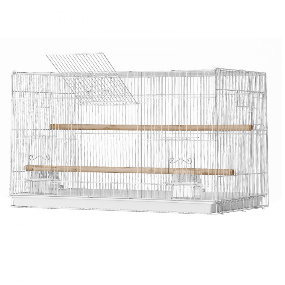 VEVOR Bird Cage, 18 in, Small Parakeet Cage, Sturdy Metal Bird Flight Cage, Travel Birdcage with 2 Perches & 2 Feeding Cups, Parrot Cage for Canaries Lovebirds Cockatiels Budgie Pet Toy, White