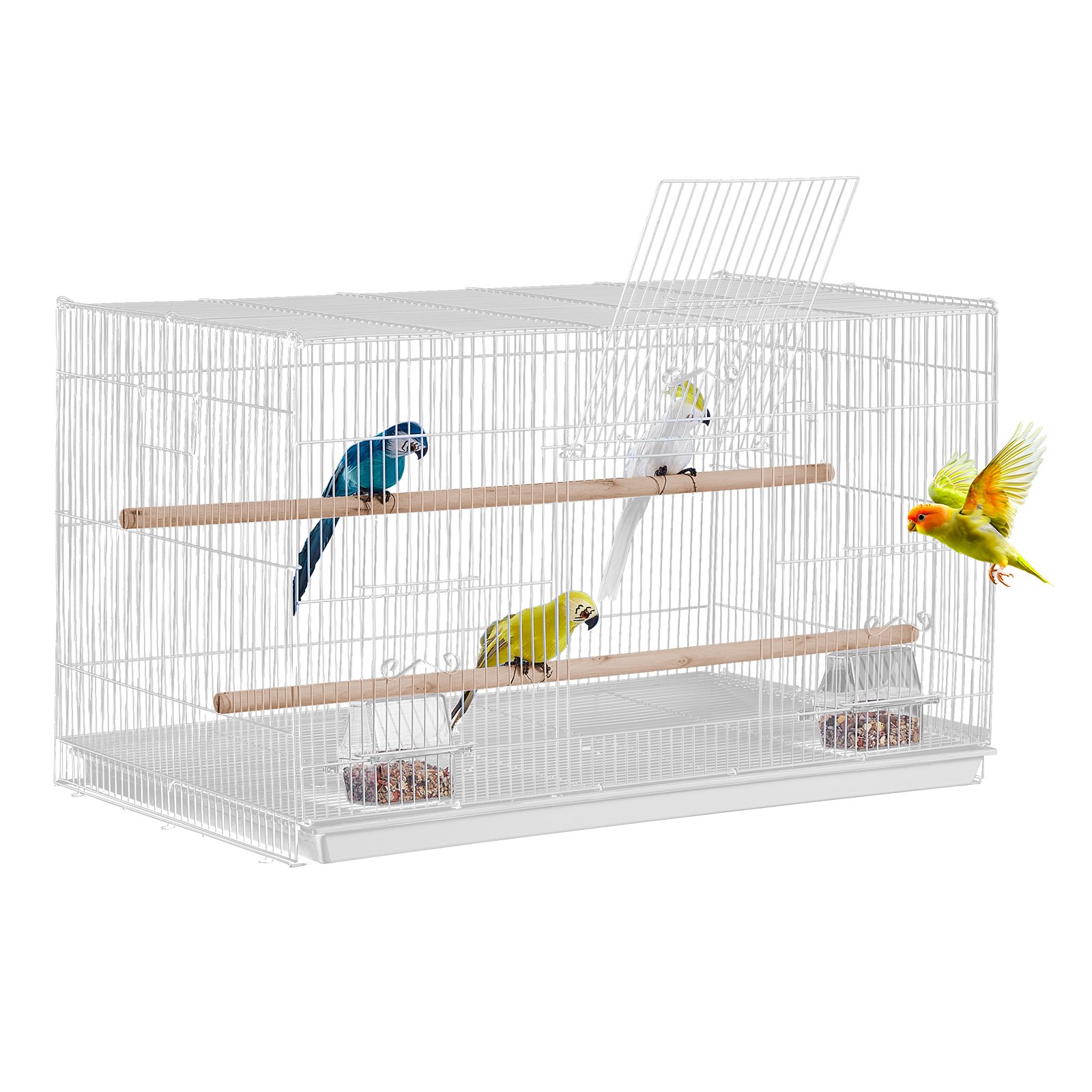 VEVOR Bird Cage, 18 in, Small Parakeet Cage, Sturdy Metal Bird Flight Cage, Travel Birdcage with 2 Perches & 2 Feeding Cups, Parrot Cage for Canaries Lovebirds Cockatiels Budgie Pet Toy, White