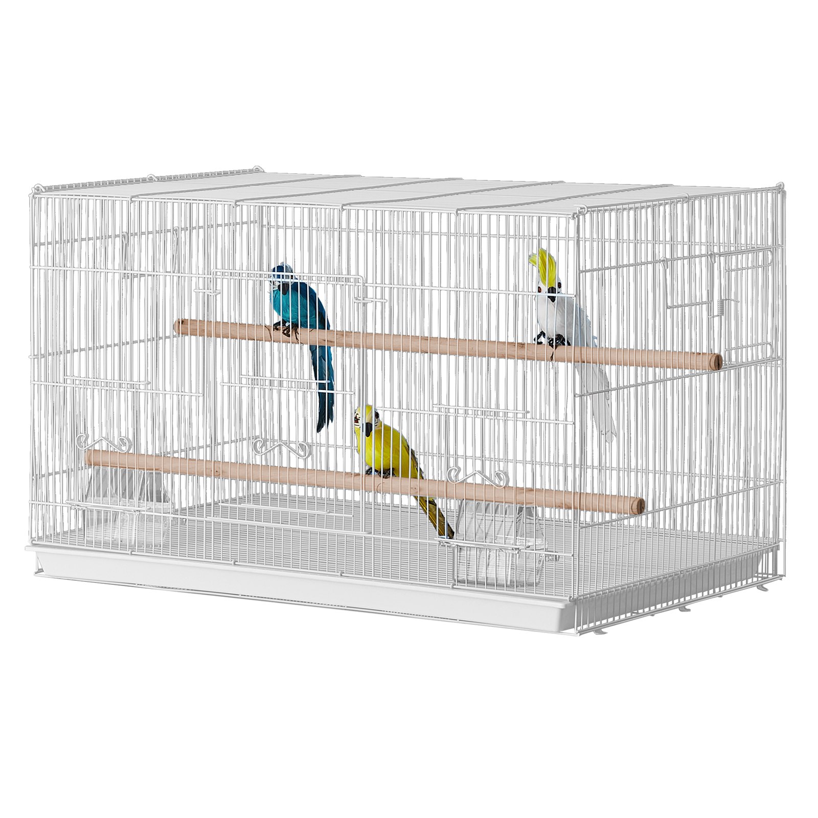 VEVOR Bird Cage, 18 in, Small Parakeet Cage, Sturdy Metal Bird Flight Cage, Travel Birdcage with 2 Perches & 2 Feeding Cups, Parrot Cage for Canaries Lovebirds Cockatiels Budgie Pet Toy, White