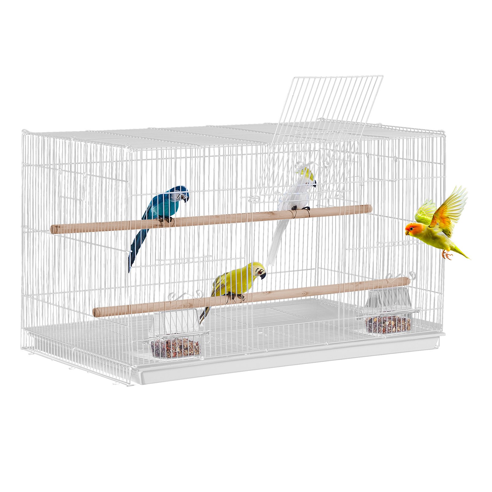 VEVOR Bird Cage, 18 in, Small Parakeet Cage, Sturdy Metal Bird Flight Cage, Travel Birdcage with 2 Perches & 2 Feeding Cups, Parrot Cage for Canaries Lovebirds Cockatiels Budgie Pet Toy, White