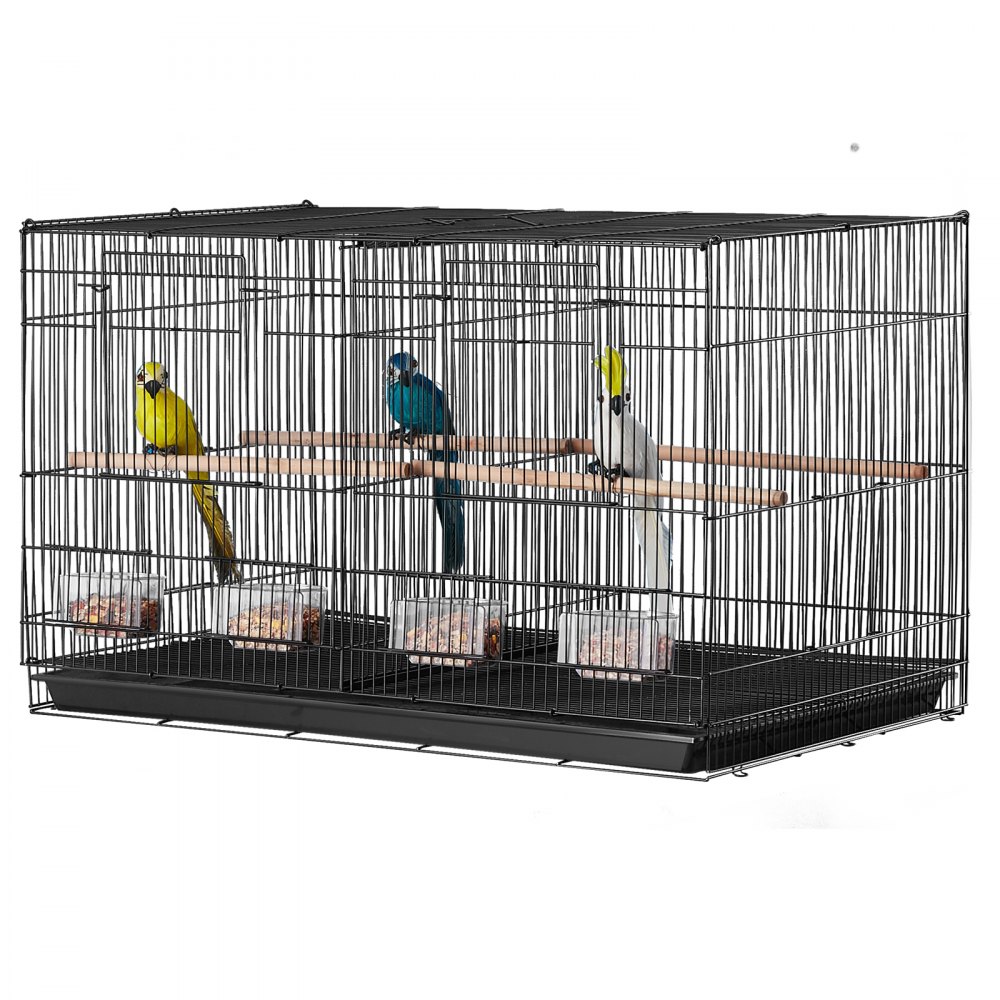 VEVOR Bird Cage, 18 in, Small Parakeet Cage with Divider, Sturdy Metal Bird Flight Cage, Travel Birdcage with 5 Perches & 4 Feeding Cups, Parrot Cage for Canaries Lovebirds Cockatiels Budgie, Black