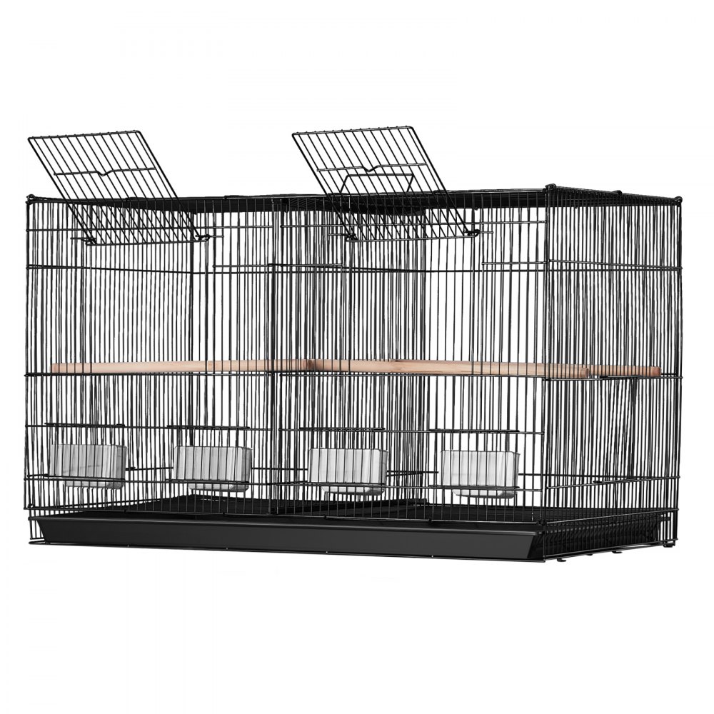 VEVOR Bird Cage, 18 in, Small Parakeet Cage with Divider, Sturdy Metal Bird Flight Cage, Travel Birdcage with 5 Perches & 4 Feeding Cups, Parrot Cage for Canaries Lovebirds Cockatiels Budgie, Black