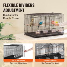 VEVOR Bird Flight Cage with Divider 18 in Small Metal Parakeet Cage Black