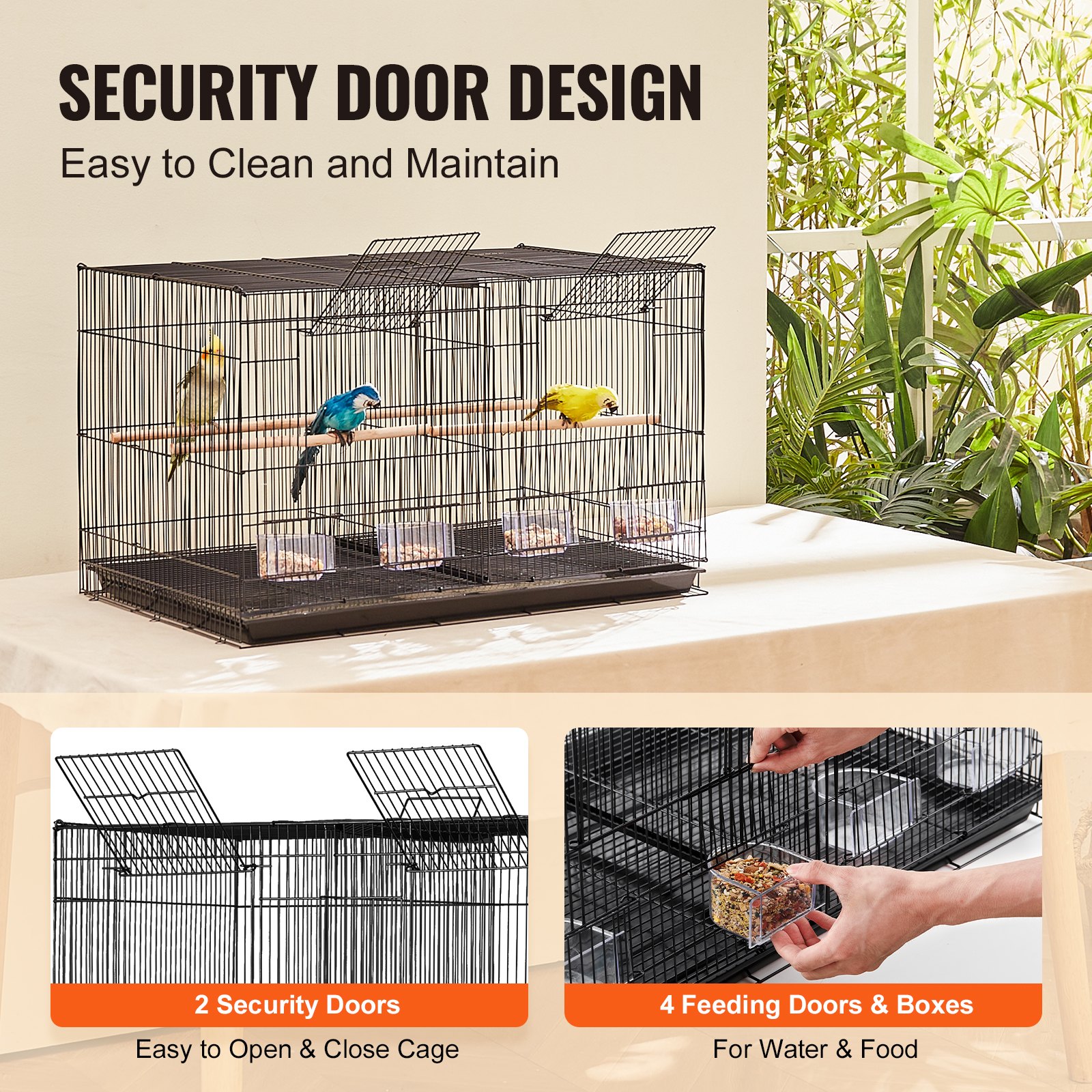 VEVOR Bird Cage, 18 in, Small Parakeet Cage with Divider, Sturdy Metal Bird Flight Cage, Travel Birdcage with 5 Perches & 4 Feeding Cups, Parrot Cage for Canaries Lovebirds Cockatiels Budgie, Black