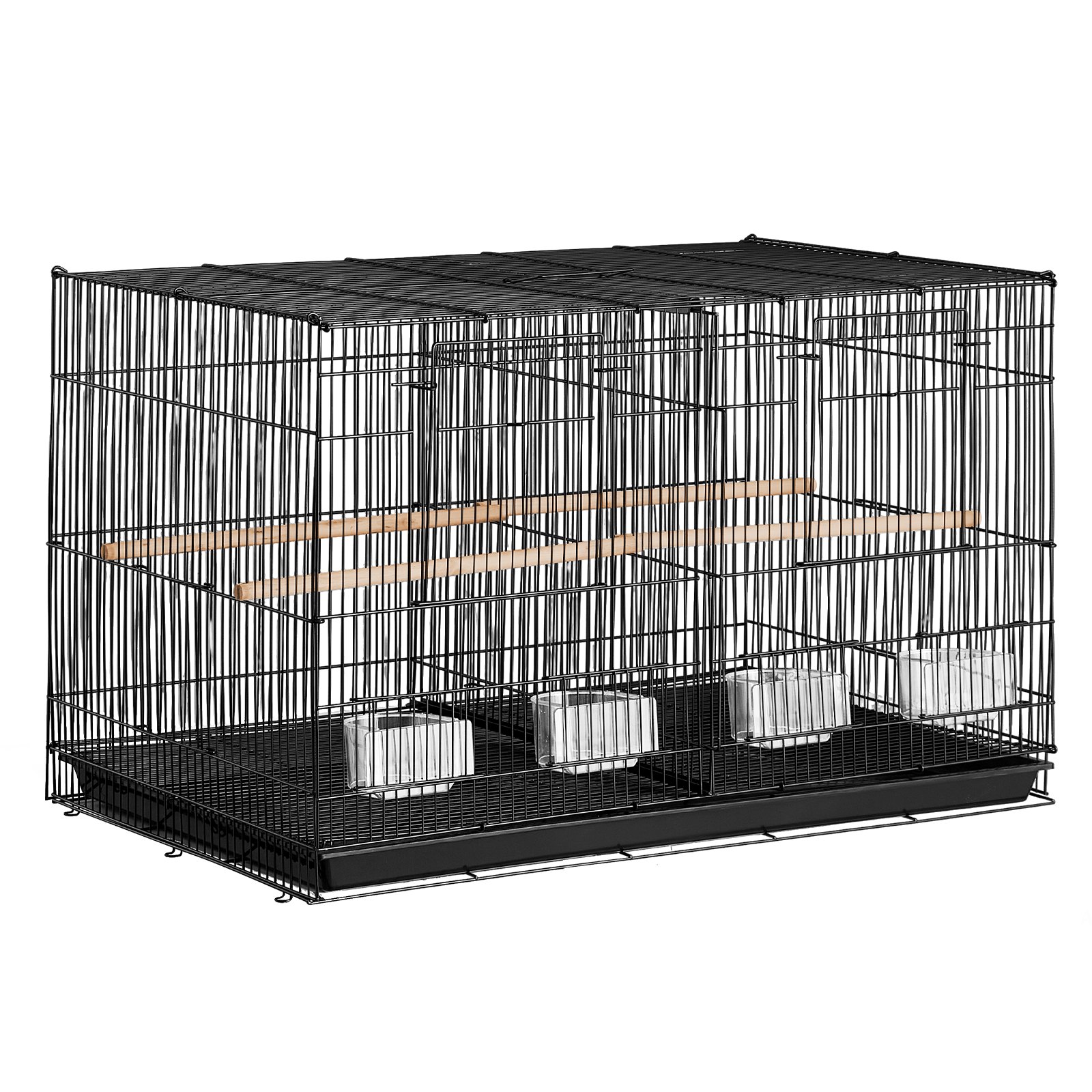 VEVOR Bird Cage, 18 in, Small Parakeet Cage with Divider, Sturdy Metal Bird Flight Cage, Travel Birdcage with 5 Perches & 4 Feeding Cups, Parrot Cage for Canaries Lovebirds Cockatiels Budgie, Black