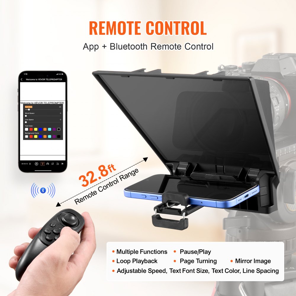 VEVOR Teleprompter, 8" Aluminum Alloy, Desktop Prompter with Adjustable Spectroscope, Remote Control, for YouTube, Twitch, Zoom, Supports DSLR/Webcam/Smartphone, for Video Recording/Live Streaming