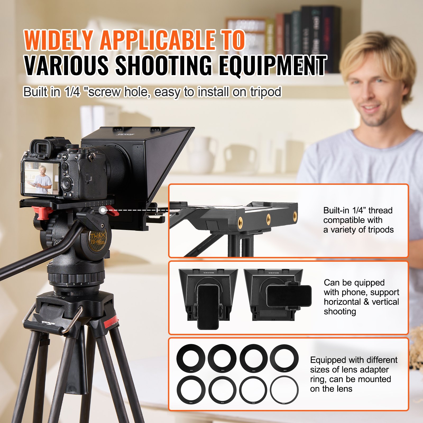 VEVOR Teleprompter, 8" Aluminum Alloy, Desktop Prompter with Adjustable Spectroscope, Remote Control, for YouTube, Twitch, Zoom, Supports DSLR/Webcam/Smartphone, for Video Recording/Live Streaming