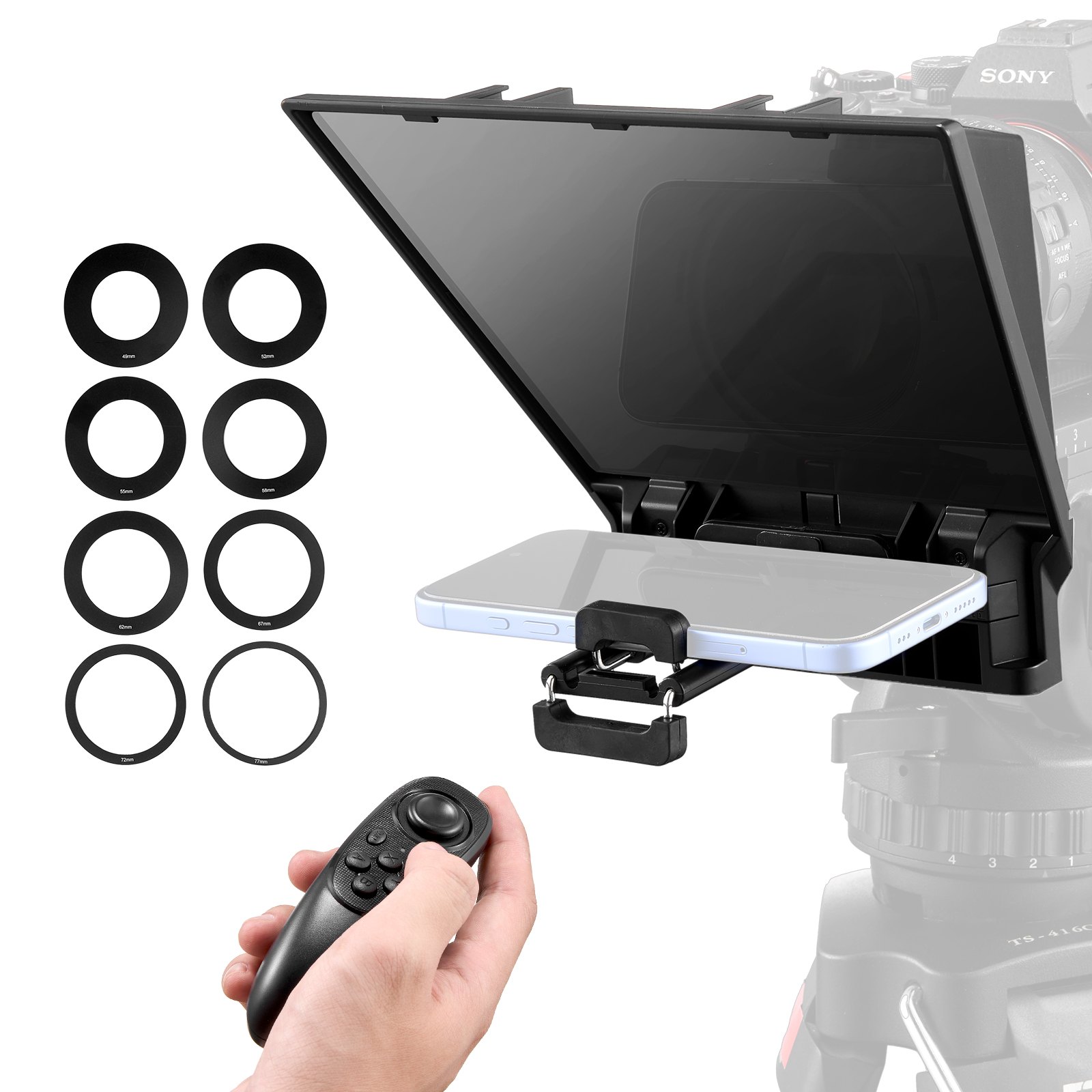 VEVOR Teleprompter, 8" Aluminum Alloy, Desktop Prompter with Adjustable Spectroscope, Remote Control, for YouTube, Twitch, Zoom, Supports DSLR/Webcam/Smartphone, for Video Recording/Live Streaming