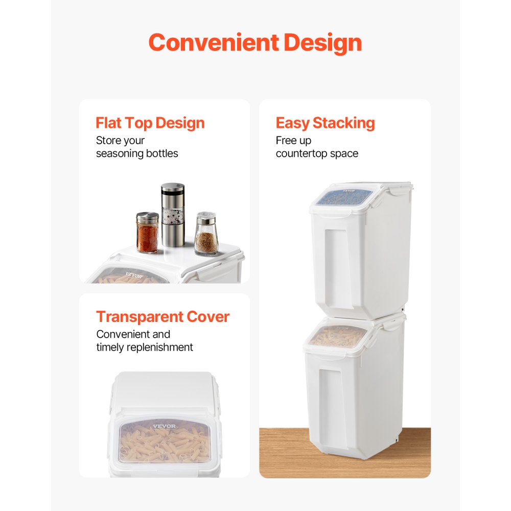 VEVOR Rice Storage Container, 4.5Gallon/20L Capacity Large Dog Food Dispenser Bin, Kitchen Ingredient Grain Cereal Flour Bin, Pet food Containers with Wheels, Measuring Cup, Airtight Lid, 1 Pack