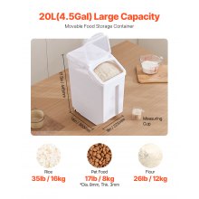 VEVOR 4.5Gal/20L Large Ingredient Storage Container Airtight Kitchen Flour Bin