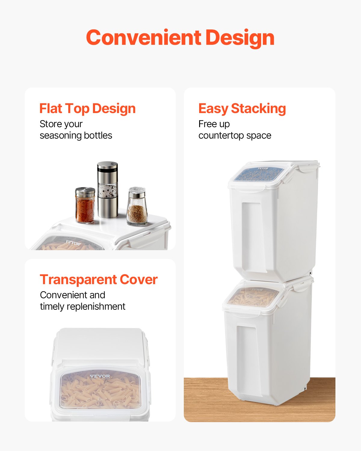 VEVOR Rice Storage Container, 4.5Gallon/20L Capacity Large Dog Food Dispenser Bin, Kitchen Ingredient Grain Cereal Flour Bin, Pet food Containers with Wheels, Measuring Cup, Airtight Lid, 1 Pack