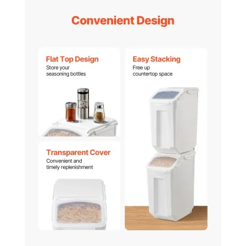 VEVOR 4.5 Gallon Rice Storage Container 20l 2-pack Airtight Dog Food Dispenser Bin With Wheels And Measuring Cups