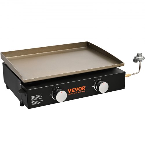 VEVOR Commercial Griddle, 22.4" Heavy Duty Manual Flat Top Griddle, Countertop Gas Grill with Non-Stick Cooking Plate, Steel LPG Gas Griddle, H-Shaped Burner Restaurant Portable Grill -  13,000 BT