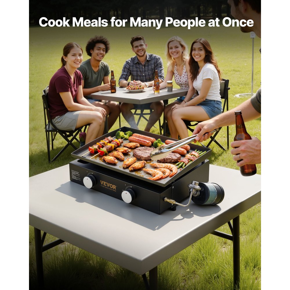 VEVOR Commercial Griddle, 22.4" Heavy Duty Manual Flat Top Griddle, Countertop Gas Grill with Non-Stick Cooking Plate, Steel Natural Gas Griddle, H-Shaped Burner Restaurant Portable Grill, 13,000 BTU