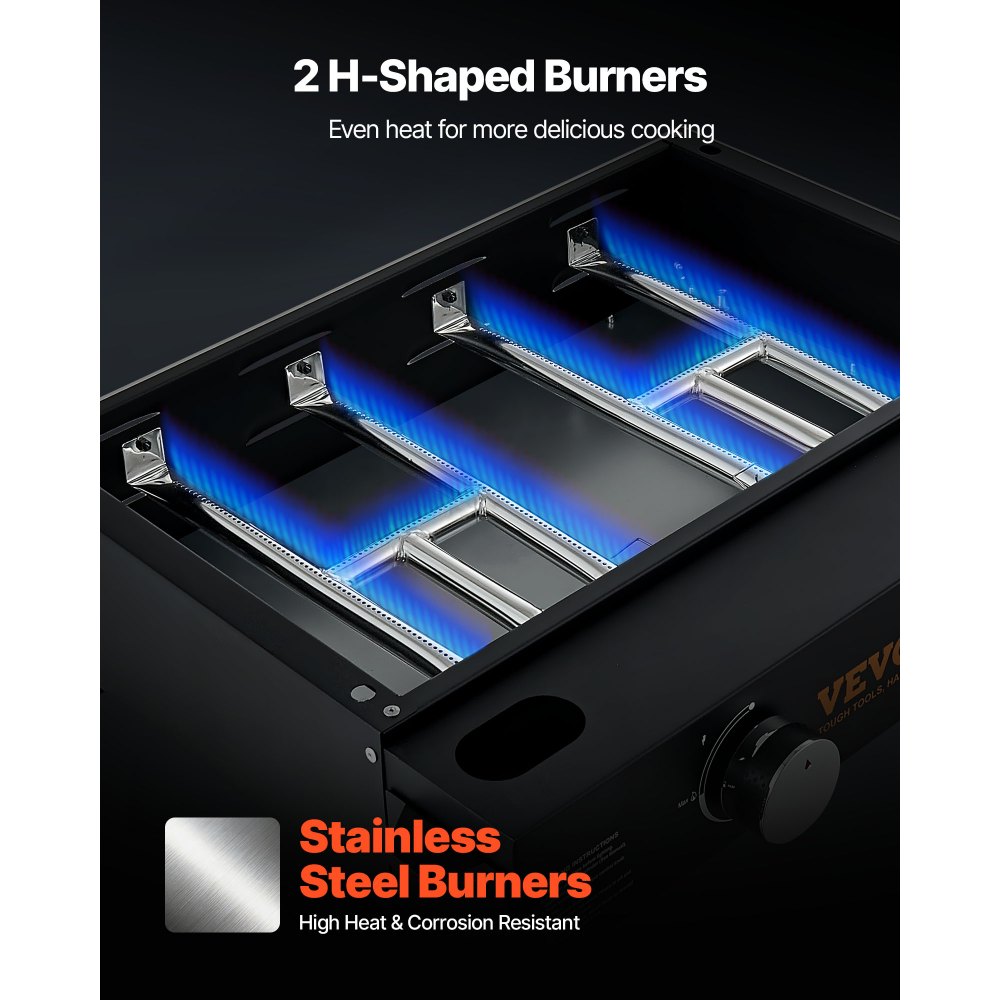 VEVOR Commercial Griddle, 22.4" Heavy Duty Manual Flat Top Griddle, Countertop Gas Grill with Non-Stick Cooking Plate, Steel Natural Gas Griddle, H-Shaped Burner Restaurant Portable Grill, 13,000 BTU