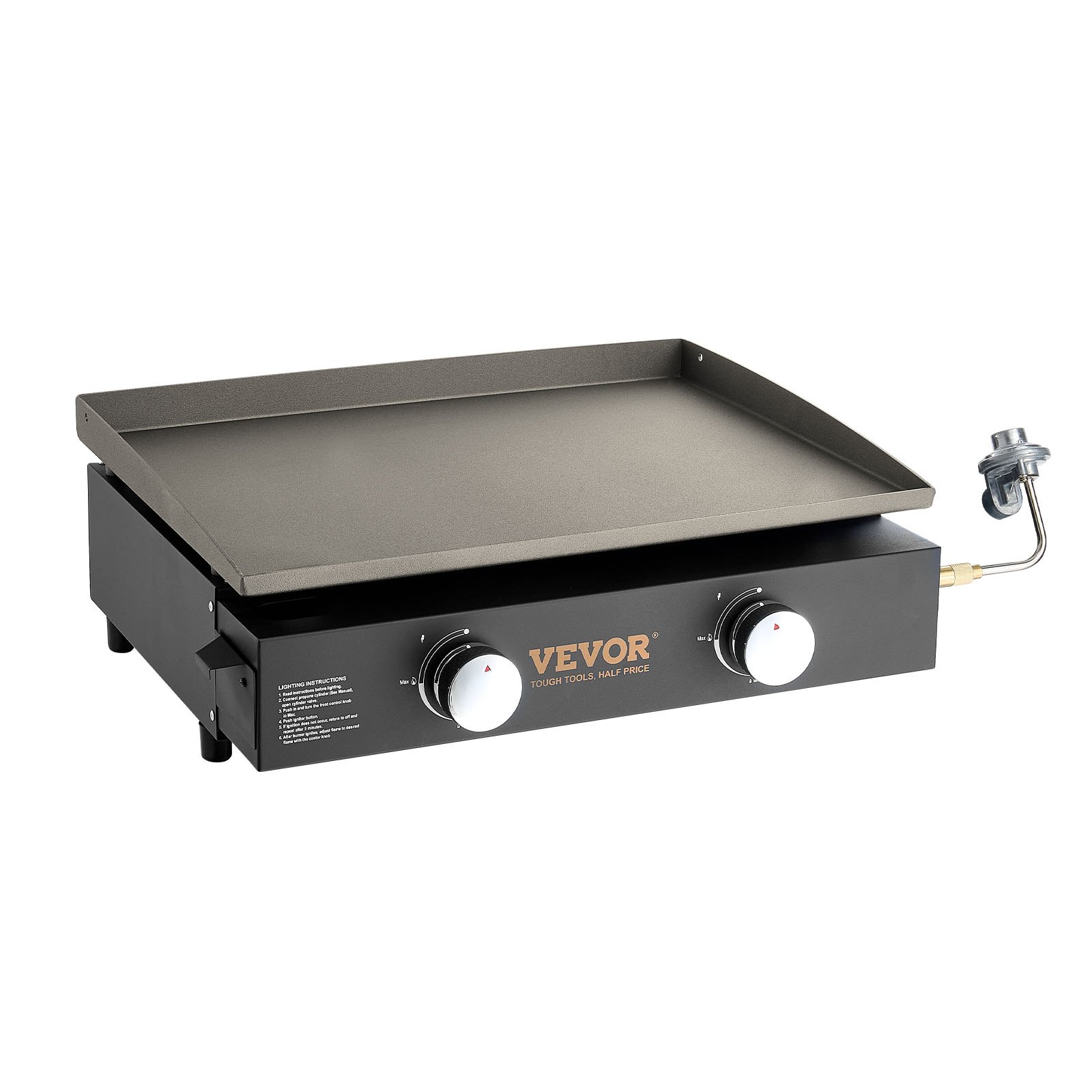 VEVOR Commercial Griddle, 22.4" Heavy Duty Manual Flat Top Griddle, Countertop Gas Grill with Non-Stick Cooking Plate, Steel Natural Gas Griddle, H-Shaped Burner Restaurant Portable Grill, 13,000 BTU