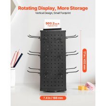Rotating Pegboard Display 4-Sided Spinning Peg Board Display with 24 Hooks Black