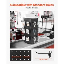 Rotating Pegboard Display 4-Sided Spinning Peg Board Display with 24 Hooks Black
