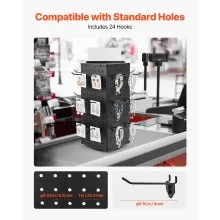 Rotating Pegboard Display 4-Sided Spinning Peg Board Display with 24 Hooks Black