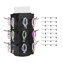 Rotating Pegboard Display 4-Sided Spinning Peg Board Display with 24 Hooks Black