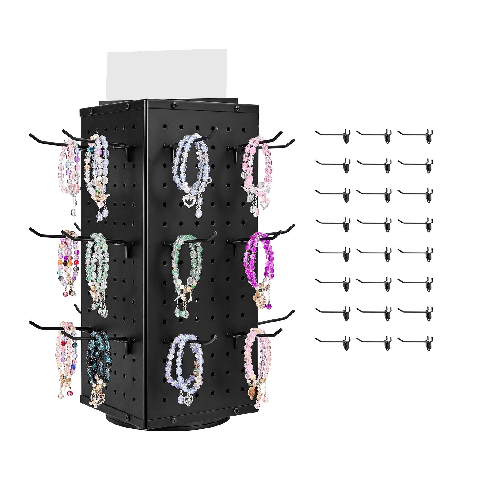 VEVOR Rotating Pegboard Display 4-Sided Spinning Peg Board Display with 24 Hooks
