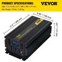 VEVOR Power Inverter, 2000W Modified Sine Wave Inverter, DC 12V to AC 120V Car Converter, with LCD Display, Remote Controller, LED Indicator, AC Outlets Inverter for Truck RV Car Boat Travel Camping