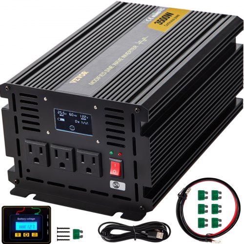 VEVOR Power Inverter, 3500W Modified Sine Wave Inverter, DC 24V to AC 120V Car Converter, with LCD Display, Remote Controller, LED Indicator, AC Outlets Inverter for Truck RV Car Boat Travel Camping