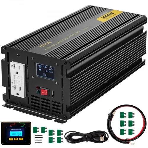 VEVOR Power Inverter, 3600W Modified Sine Wave Inverter, DC 12V to AC 120V Car Converter, with LCD Display, Remote Controller, LED Indicator, GFCI Outlets Inverter for Truck RV Car Boat Travel Camping