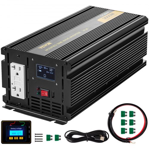 VEVOR Power Inverter, 3000W Modified Sine Wave Inverter, DC 12V to AC 120V Car Converter, with LCD Display, Remote Controller, LED Indicator, GFCI Outlets Inverter for Truck RV Car Boat Travel Camping